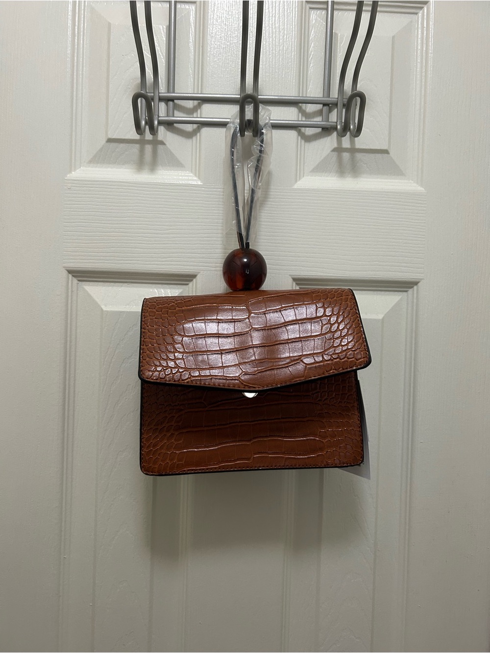 Women's Brown Croc-Embossed Crossbody Bag